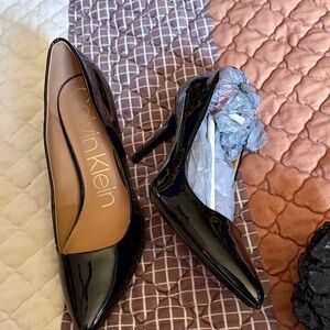 Calvin Klein Black Patent Pointed Toe Stiletto Pumps
